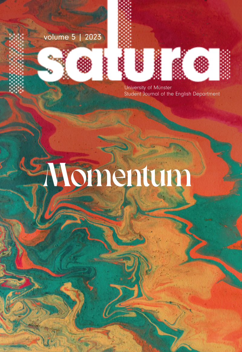 Cover page for Volume 5, featuring a marbled painting in green, orange, and red as the background